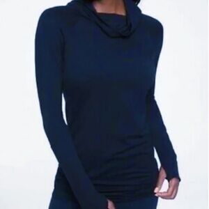Athleta Essence Hooded Tunic Top Long Sleeve Sweatshirt Navy Blue Size Small
